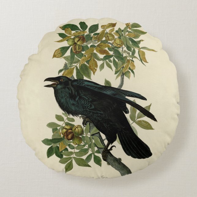 Audubon Raven Bird Classic Artwork Rundes Kissen (Vorderseite)