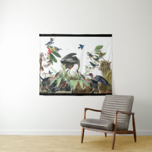 Audubon Reiher Vogel Wildtier Collage Wandteppich