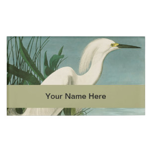 Audubon Schneereiher Weißer Reiher Vogel Vogelbeob Namenschild