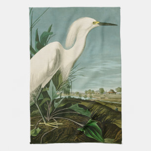 Audubon Snowy Heron White Egret Bird Vogelbeobacht Geschirrtuch