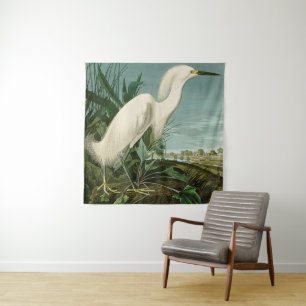 Audubon Snowy Heron White Egret Bird Vogelbeobacht Wandteppich