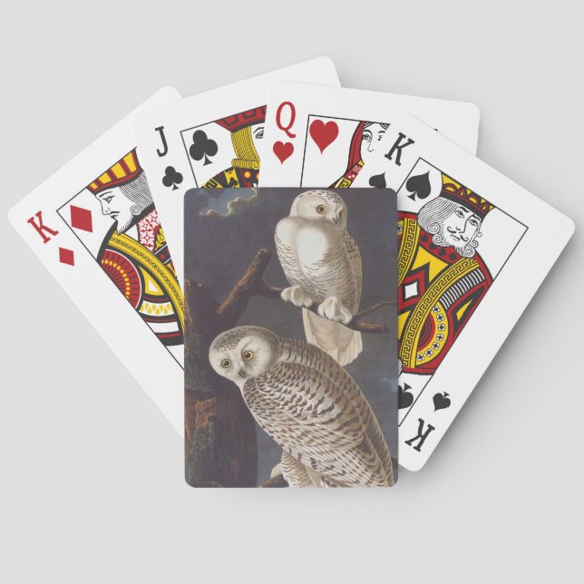 Audubon Snowy White Owls auf einer dunklen wolkige Spielkarten (Rückseite)