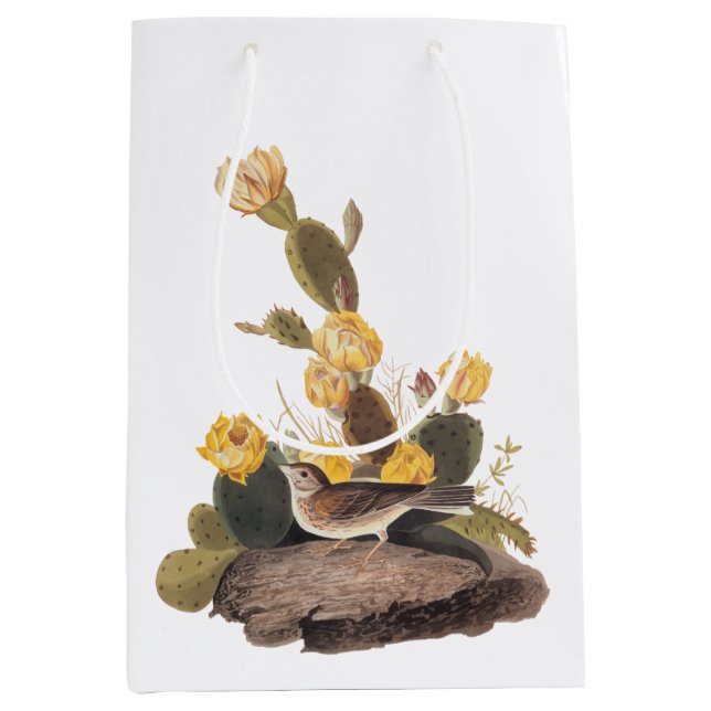Audubon Vesper Sparrow und Prickly Pear Cactus Mittlere Geschenktüte (Vorderseite)