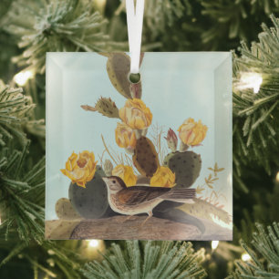 Audubon Vesper Sparrow und Prickly Pear Cactus Ornament Aus Glas