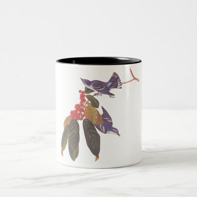 Audubons Cerulean Warbler Bird mit Red Berries Zweifarbige Tasse (Mittel)