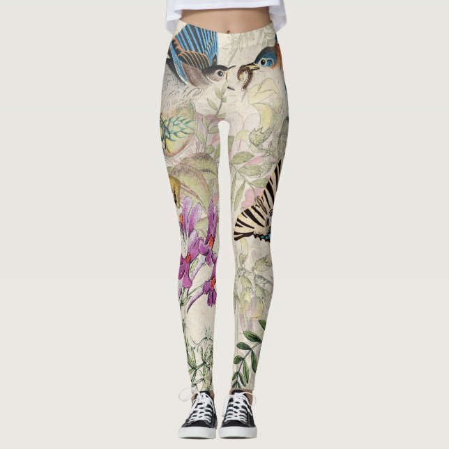 Audubons Drossel-Vogel-Blumenschmetterling Legging Leggings (Vorderseite)