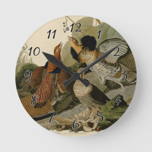 Audubons Gemälde eines Trios aus Ruffelmehl Runde Wanduhr