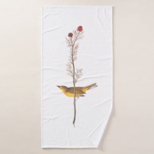 Audubons Hooded Warbler Bird auf der Roten Blume Badhandtuch Set