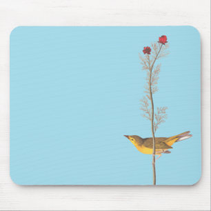 Audubons Hooded Warbler Bird auf der Roten Blume Mousepad