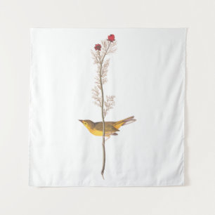 Audubons Hooded Warbler Bird auf der Roten Blume Wandteppich