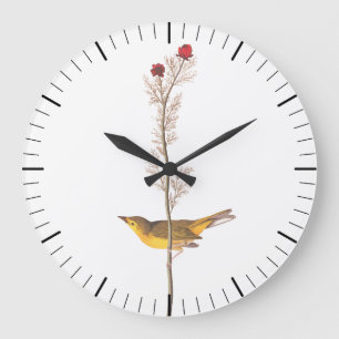 Audubon's Hooded Warbler Bird on Red Flower Große Wanduhr