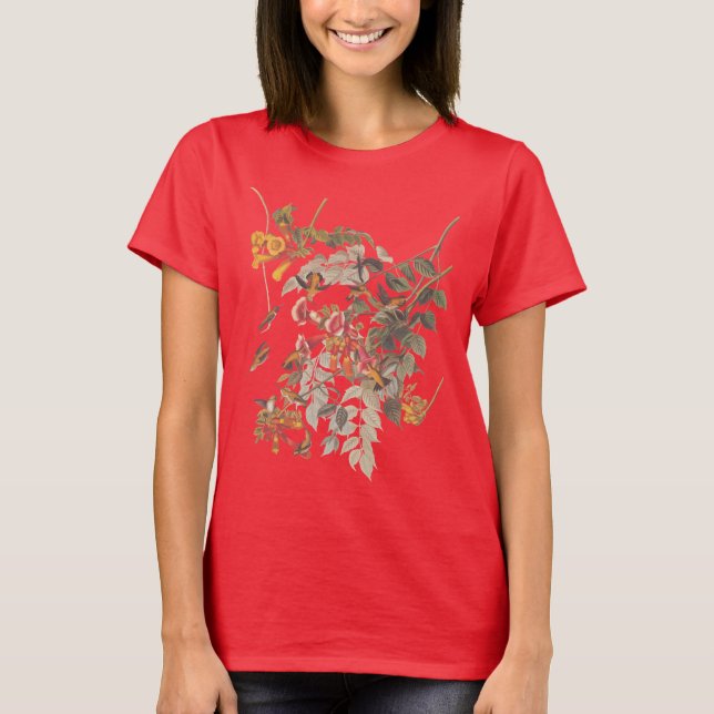 Audubon's Ruby Throated Hummingbird und Blume T-Shirt (Vorderseite)