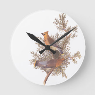Audubons Zederwaxwing-Vogel-Paare auf Runde Wanduhr