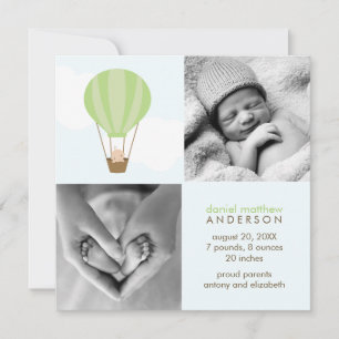 Auf, auf und ab! Green Balloon Baby-Ankündigungen Ankündigung