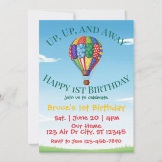 Auf, auf und weg Heißluftballon 1. Geburtstag Einladung
