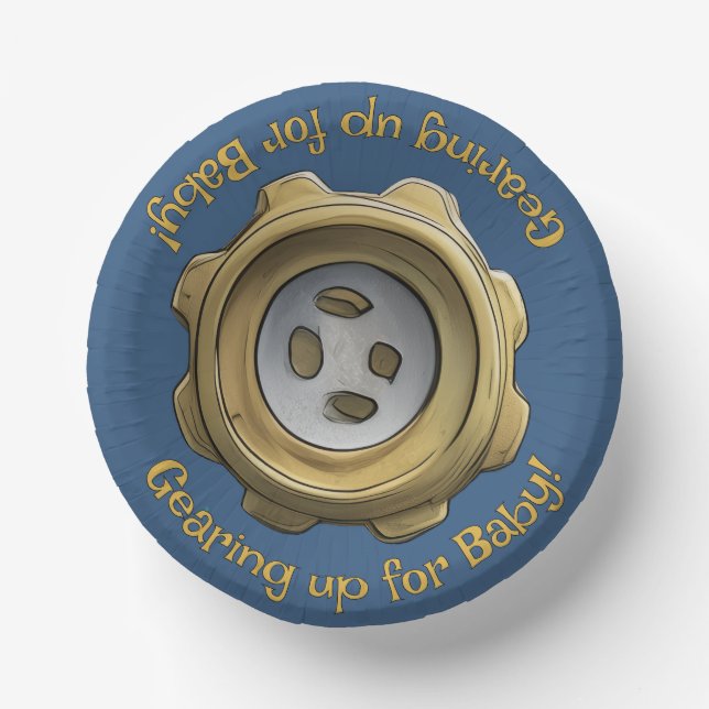 Auf Baby aufpassen! Robot Gear Blue Pappteller (Vorderseite)