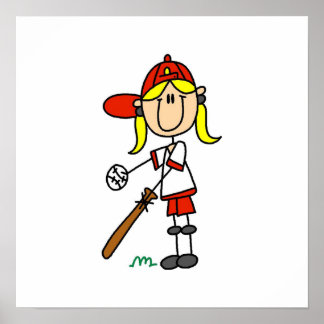 Auf Bat Girl Strichmännchen Baseball Geschenke Poster