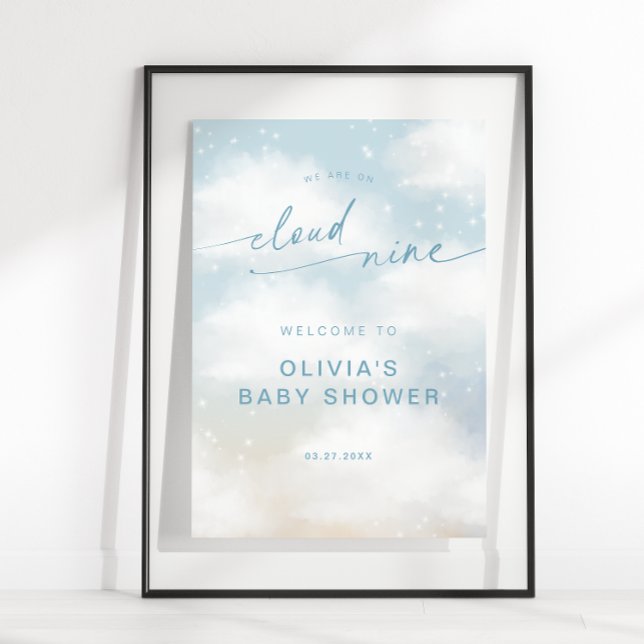 Auf Cloud 9 Dreamwolken Baby Dusche Blue Willkomme Poster (Von Creator hochgeladen)