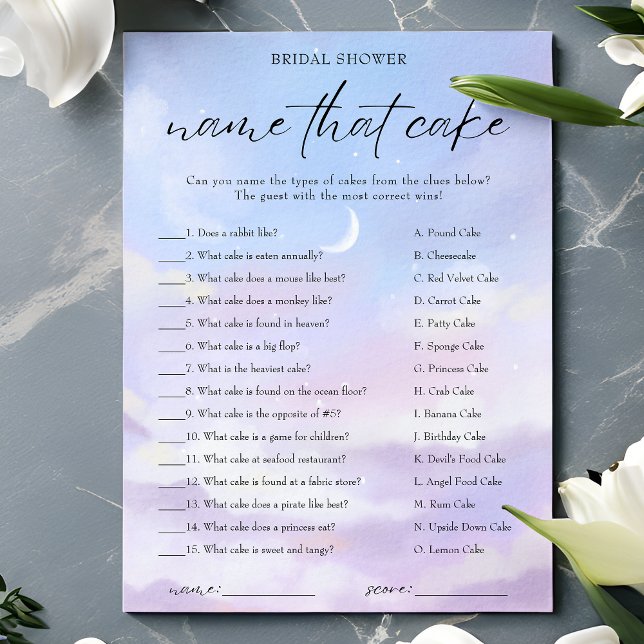 Auf Cloud 9 Name, die Cake Brautparty Game Card Einladung (Von Creator hochgeladen)