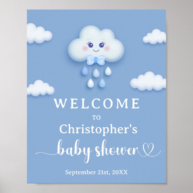 Auf Cloud 9 niedlich Blue Boy Babydusche Begrüßung Poster (Vorne)