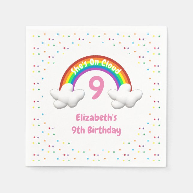 Auf Cloud 9! Rainbow Birthday Serviette (Vorderseite)