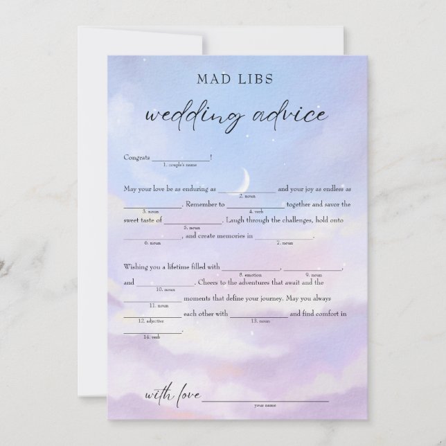 Auf Cloud 9 Wedding Advice Bridal Libs Game Einladung (Vorderseite)