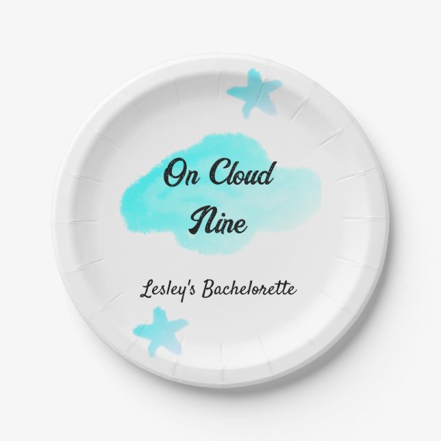 Auf Cloud neun pastellblauen Wolken Stern Bachelor Pappteller (Vorderseite)