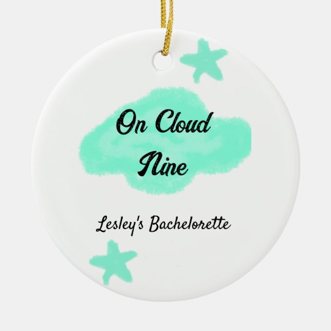 Auf Cloud neun pastellgrünen Wolken Stern Bachelor Keramik Ornament (Vorne)