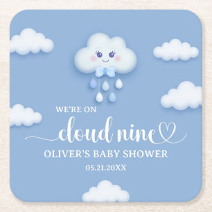 Auf Cloud Nine Modern Blue Boy Baby Dusche Rechteckiger Pappuntersetzer