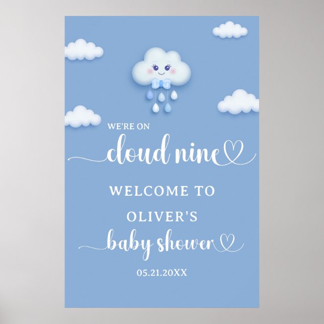 Auf Cloud Nine Modern Boy Baby Dusche Willkommen Poster (Vorne)