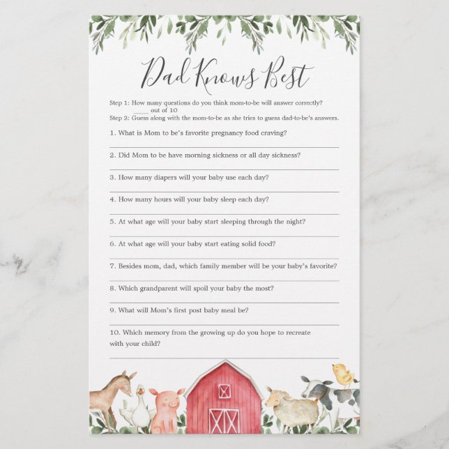 Auf dem Bauernhof Baby Dusche Vater kennt das best (Vorderseite)