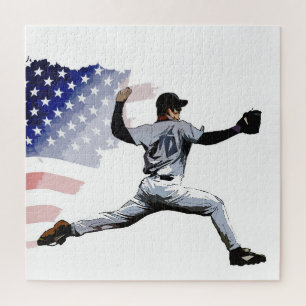 Auf dem Berg - Baseball Pitcher und US-Flagge Puzzle