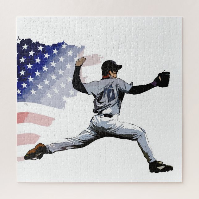 Auf dem Berg - Baseball Pitcher und US-Flagge Puzzle (Vertikal)