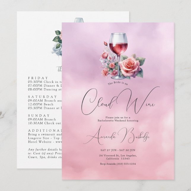 Auf dem Cloud Wine Bachelorette Wochenende Einladung (Vorne/Hinten)
