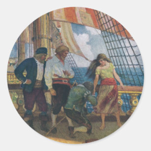 Auf dem Deck eines Galleons unter einem gestreifte Runder Aufkleber