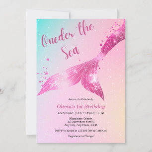 Auf dem Meer Mermaid Baby Girl 1. Geburtstag Einladung