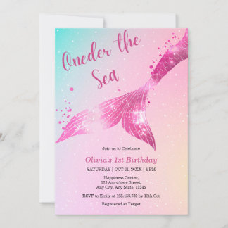 Auf dem Meer Mermaid Baby Girl 1. Geburtstag Einladung