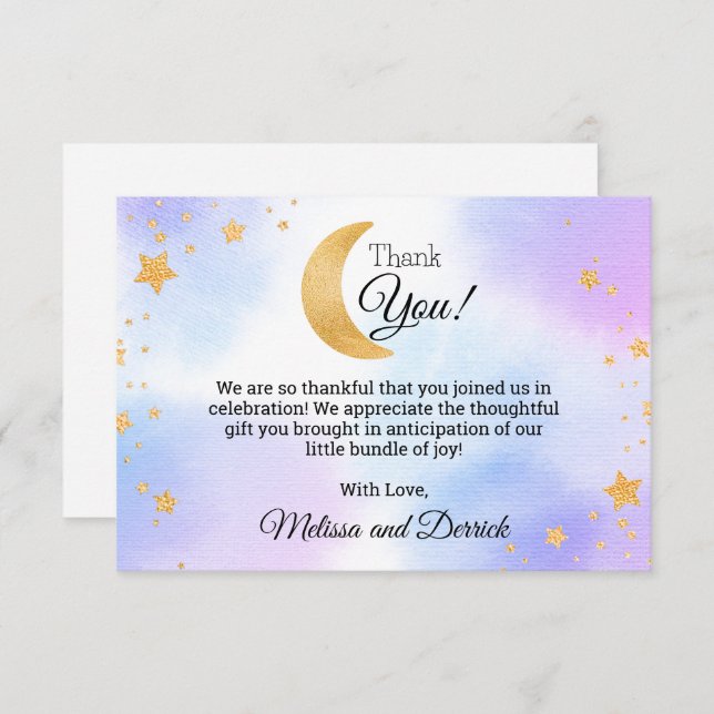 Auf dem Mond Blue Pink Babydusche Danke Karte (Vorne/Hinten)