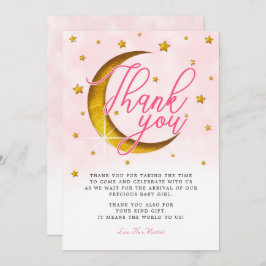 Auf dem Mond Pink Gold Baby Dusche Danke Karte