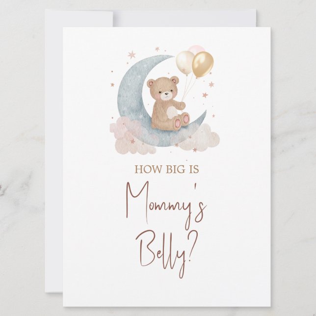 Auf dem Mond raten Sie, wie groß die Mama-Bauchkar Einladung (Vorderseite)