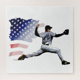 Auf dem Mound - Baseballwerfer und USA-Flagge Puzzle