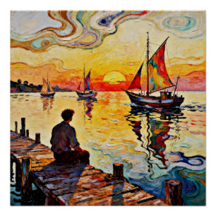 Auf dem Pier sitzen Poster