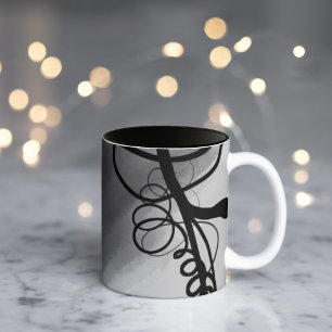 Auf dem Raster: Abstract Grau, Schwarz & Weiß Zweifarbige Tasse
