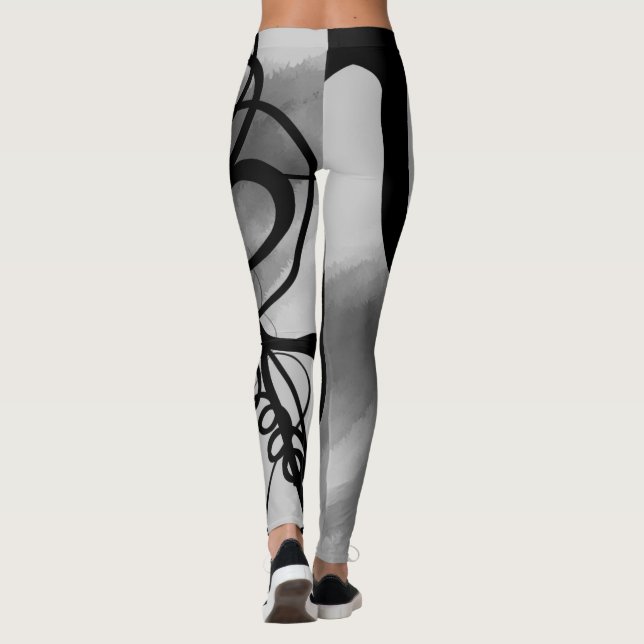 Auf dem Raster: Abstrakt grau, schwarz und weiß Leggings (Rückseite)