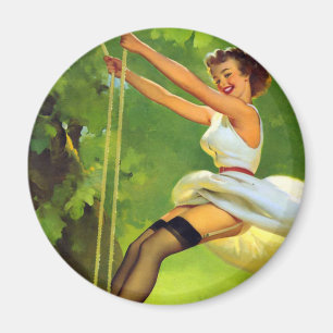 Auf dem Schaukelstuhl lächelnd Pin Up Magnet