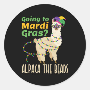 Auf dem Weg nach Mardi Gras Alpaca die Perlen Runder Aufkleber