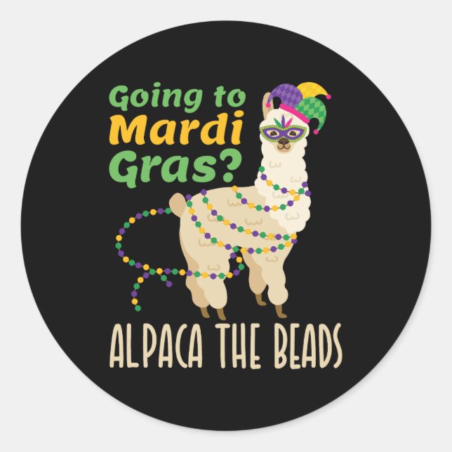 Auf dem Weg nach Mardi Gras Alpaca die Perlen Runder Aufkleber (Vorderseite)