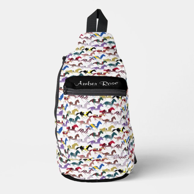 Auf dem Weg zu den Pferderennen Jockey Silk Muster Crossbody Bag (Vorderseite)