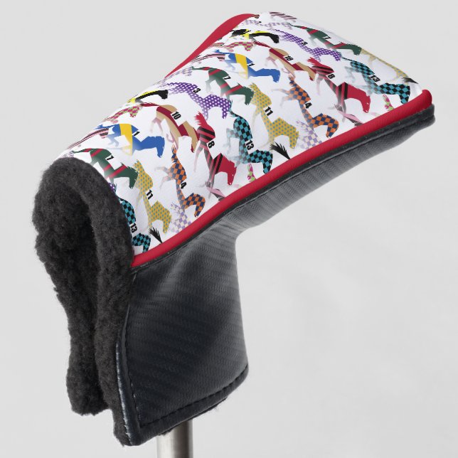 Auf dem Weg zu den Pferderennen Jockey Silk Muster Golf Headcover (3/4 Vorderseite)