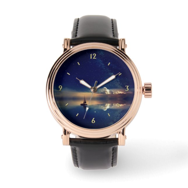 Auf dem Weg zu den Wolken Hash Mark n Numbers Armbanduhr (Vorderseite)